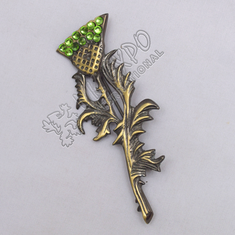 Scottish Flower With Leaf Stone Brass Antique Kilt Pins